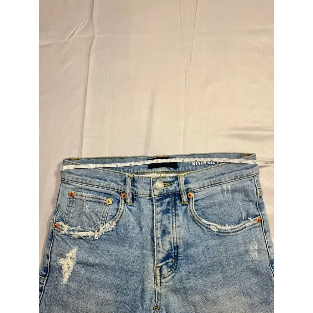 Purple Distressed Denim Shorts Light Wash Women's 29 Button Fly Y2K Streetwear - Picture 8 of 15